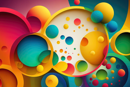 Colorful Vector Background with Overlapping Circles and Dots in Rainbow Hues, AI Generatedの素材