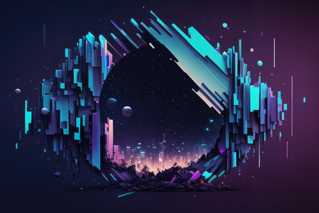 digital design with glitch effect and bold lines in shades of blue and purple, AI Generatedの素材