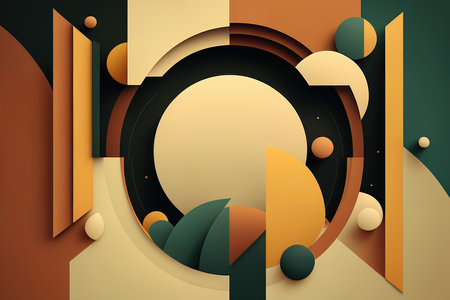 Minimalistic wallpaper with retro-inspired abstract shapes in earthy tones, AI Generatedの素材