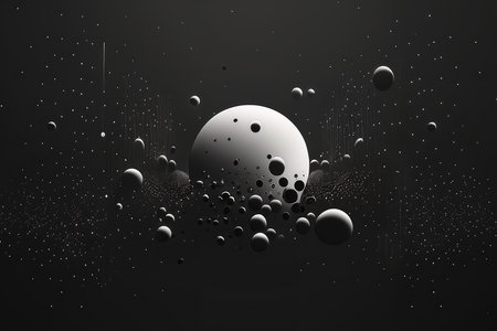 Minimalistic wallpaper with monochromatic circles and dots, inspired by the cosmos, AI Generatedの素材