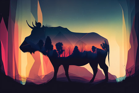 Minimalist animal silhouette with bold lines and muted colors, AI Generatedの素材