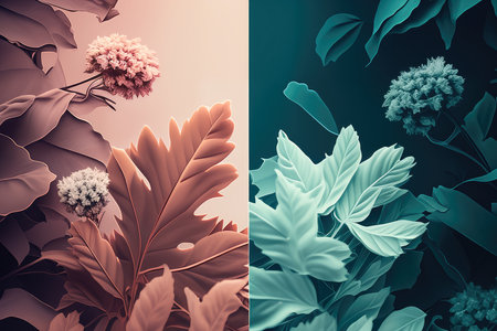 Pastel gradients in a nature-inspired wallpaper, featuring delicate flowers and leaves, AI Generatedの素材