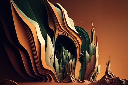 Organic glitch effect with wavy lines and fluid shapes in earthy tones, AI generatedの素材