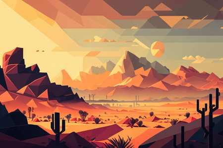 Pixelated landscape with blocky shapes and gradients in a desert color scheme, AI Generatedの素材