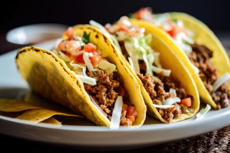 Juicy Beef Tacos with Crunchy Shells and Zesty Salsa on Top, AI Generatedの素材