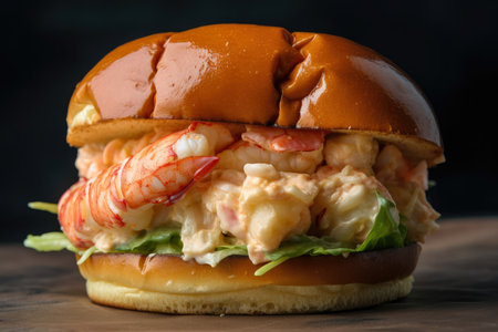 Juicy Lobster Meat Stacked High in a Perfectly Toasted Bun, AI Generatedの素材
