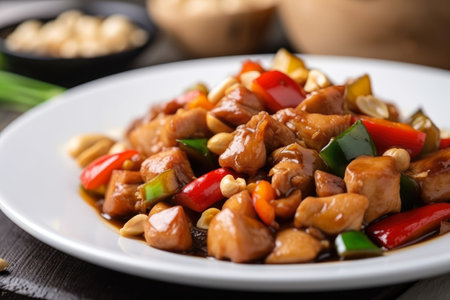 Traditional Kung Pao Chicken with Diced Vegetables and Soy Sauce, AI Generatedの素材