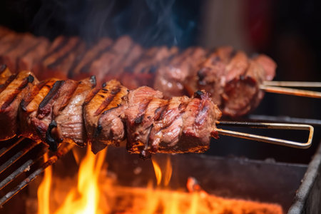 Up-close of Delicious Kebab Meat Grilling on a Sizzling Barbecue, AI Generatedの素材