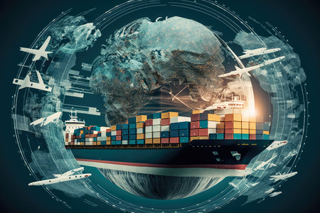 Advanced supply chain management system for international trade and commerce, AI Generatedの素材