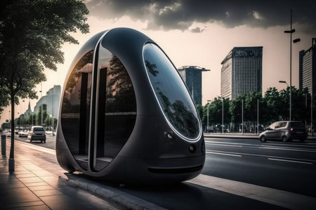 Futuristic Personal Mobility Pod in a Modern City, AI Generatedの素材