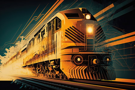 Railway Cargo Transport in Motion stylized and futuristic, AI Generatedの素材