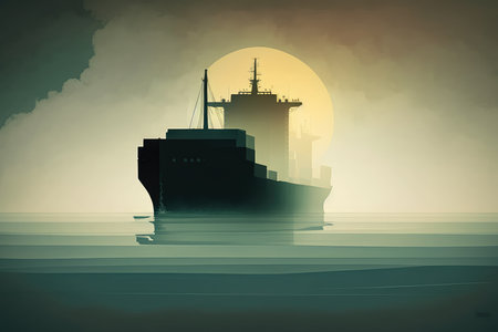 Minimalistic Image of a Cargo Ship on the Open Sea, AI Generatedの素材