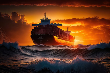 The Wonders of Nature at Sunset with a Cargo Ship, AI Generatedの素材