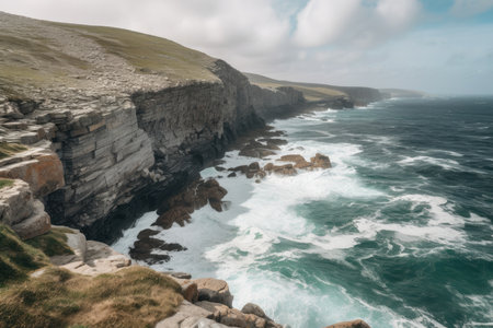 The Edge of the World Coastal Landscape with Cliffs and Coves that Lead to Infinity, AI Generatedの素材