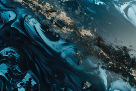 Satellite view of an oil spill in the ocean, showcasing its environmental impact and the importance of responsible practices, AI Generatedの素材