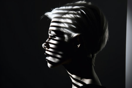 Bold portrait of a woman with minimalist lines and dramatic shadowsの素材