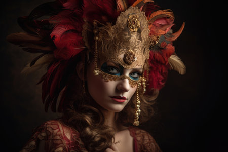Elegant Masquerade Portrait of a Woman in Intricate Costumeの素材