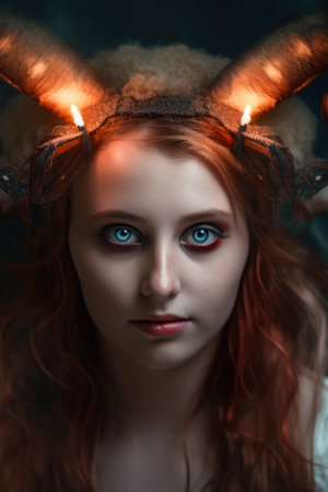 Ethereal Angel with Demonic Horns and Glowing Eyesの素材