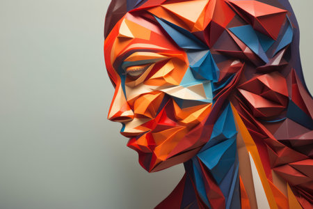 Geometric Portrait of a Woman made of Origami Paper Foldsの素材