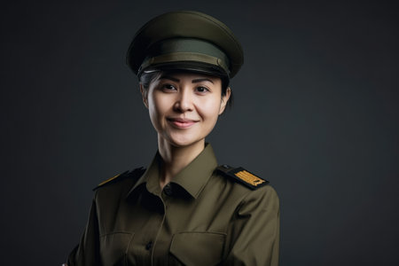 Portrait of a Woman Officer in Military Uniform with a Proud Smileの素材