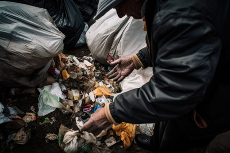 The Grim Reality of Hunger Sifting through Trash for Foodの素材