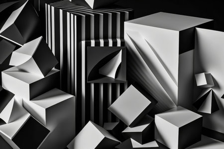 Geometric shapes in monochrome black and whiteの素材