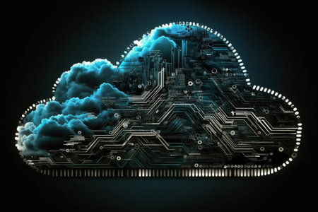 Cloud Background Wallpaper with Circuit Boardの素材