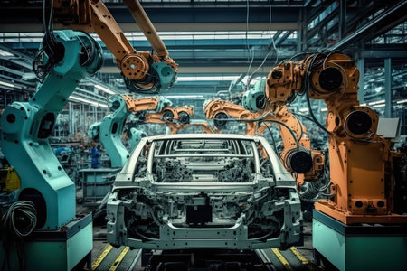 Streamlined Production Robots at Work on the Car Assembly Lineの素材