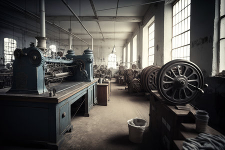 vintage textile factory with old-fashioned machinery and a historic atmosphereの素材