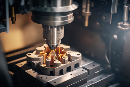 powerful CNC machine in a modern factory slicing metal parts with high precision and efficiencyの素材