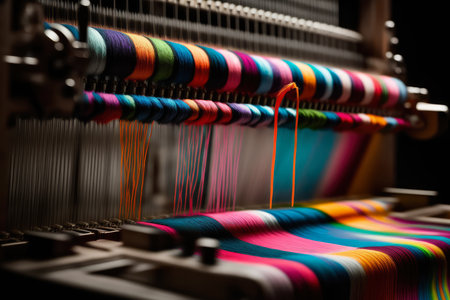 mesmerizing image of a loom in action, with threads of different colors creating a mesmerizing pattern, highlighting the beauty of textile designの素材