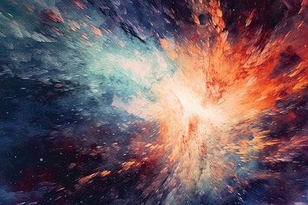 burst of cosmic energy on an abstract background, with swirling galaxies and celestial bodies, encapsulating the vastness and mystique of the universeの素材