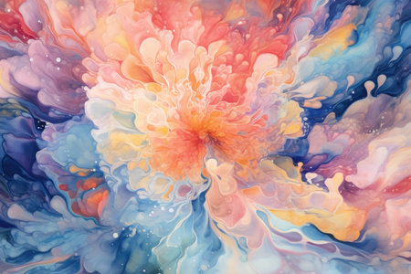 whirlpool of vibrant watercolors on an abstract background, creating a dynamic and fluid visual experienceの素材