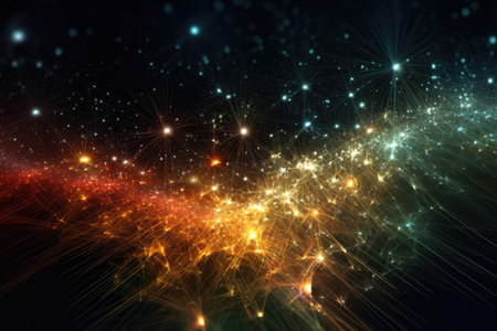 cascade of abstract particles and light trails on a dark background, reminiscent of a mesmerizing fireworks displayの素材