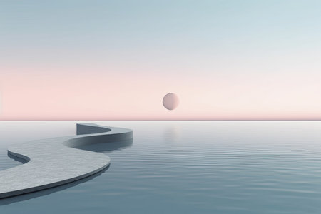 tranquil minimalistic background with a single curved line, evoking a sense of calm and serenityの素材