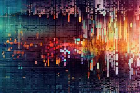 minimalistic abstract background with vibrant digital glitches and pixelated elements, embodying the aesthetic of technological disruption and innovationの素材