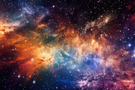 celestial collision of stars and galaxies, exploding in a dazzling display of cosmic fireworksの素材