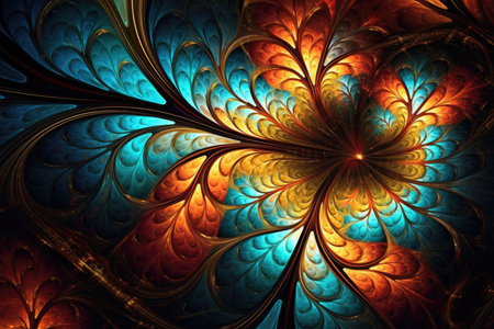 Abstract Fractal Symphony: captivating panorama of intricate fractal patterns, blending harmoniously to create a symphony of complexity, colors, and infinite beautyの素材