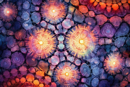 Abstract Kaleidoscope: mesmerizing panorama of abstract patterns and shapes, blending together in a kaleidoscope of vibrant colors and intricate detailsの素材