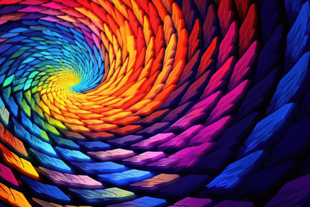 Chromatic Kaleidoscope: dynamic panorama of swirling patterns and vibrant colors, reminiscent of a kaleidoscope, evoking a sense of wonder and visual delightの素材