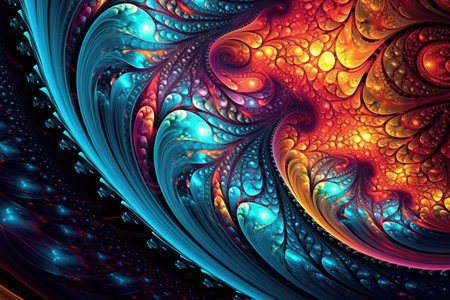 Abstract Fractal Symphony: captivating panorama of intricate fractal patterns, blending harmoniously to create a symphony of complexity, colors, and infinite beautyの素材