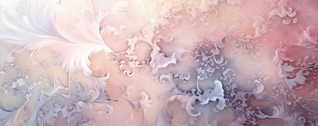 Panorama of captivating abstract background with intricate lace-like patterns in delicate pastel tones, exuding elegance and femininityの素材