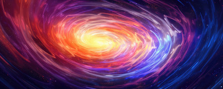 Panorama of abstract background resembling a cosmic journey through time and space, with swirling portals and celestial phenomenaの素材