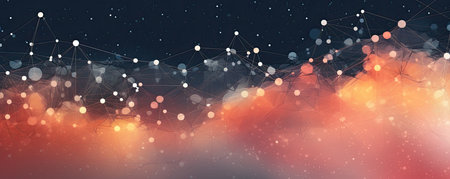 Panorama of minimalistic abstract background with abstract data visualizations and interconnected nodes, representing the complexity and interdependence of digital informationの素材
