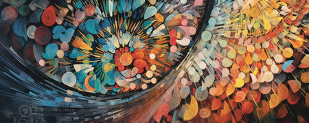 Panorama of convergence of abstract patterns and textures, reminiscent of an ever-changing kaleidoscope of visual delightsの素材