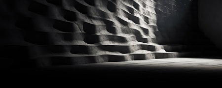 Panorama of mesmerizing play of light and shadow on a textured surface, revealing hidden depths and nuancesの素材