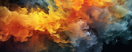 Panorama of mesmerizing fusion of swirling smoke and fire, creating an abstract composition that ignites the imaginationの素材