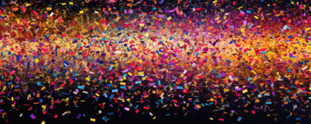 Panorama of cascade of colorful confetti raining down, creating a festive and celebratory atmosphere of joy and excitementの素材