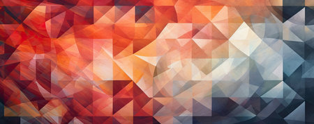 Panorama of symphony of geometric abstractions, intersecting and overlapping to create a visually captivating mosaicの素材
