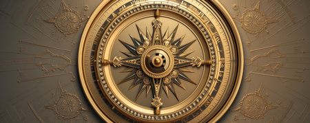 Panorama of Elegant and refined business backdrop with a golden compass, representing direction, guidance, and strategic planning in the corporate worldの素材